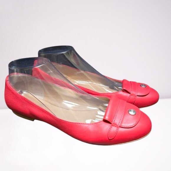 Longchamp Shoes - Longchamp Light Red/Coral Le Pliage Leather Ballet Flats